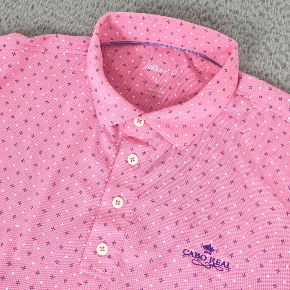 johnnie-O Polo Shirt Mens Large Pink Cabo Real Performance Geometric Stretch